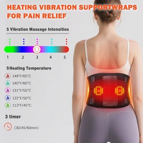 Joyset Cordless Heating Pad for Back Pain Relief,47-60" Lower Back Massager with 5 Heat 5 Vibration,Portable Wearable Heating Pad for Cramps,Birthday Gifts for Women Men Mom Dad(Black) - Thumbnail 2