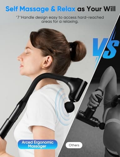 Massage Gun Deep Tissue - Back Massager for Pain Relief Deep Tissue with Extended Handle, 12MM Percussion Less-Shock Neck/Foot/Leg/Shoulder Massager, Infinitely Adjustable Speed & 4 Replaceable Heads - Thumbnail 2