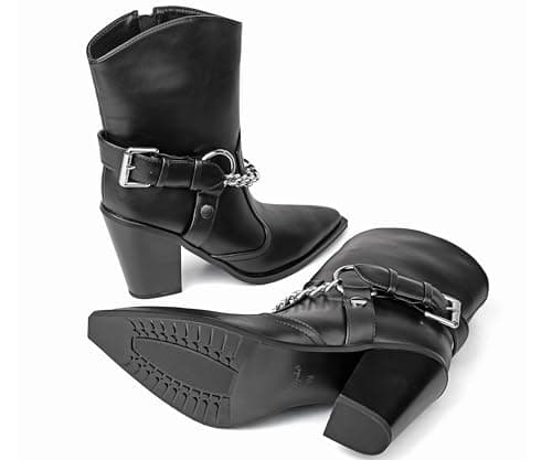 feetquake Ankle Boots for Women Block Heels Western Boots Comfortable Black Cowgirl Boots Women 6M - Thumbnail 6