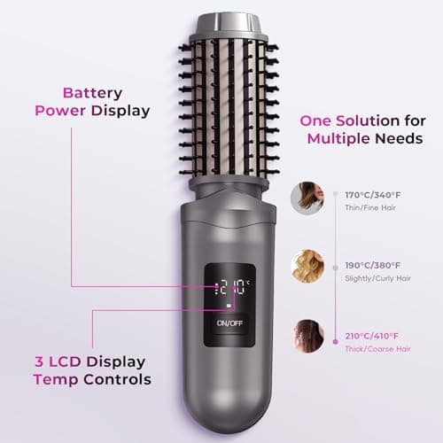 Cordless Hair Straightener Brush, Mini Hair Curling Iron Brush with 3 Temprature Controls, Anti-Scald Rechargeable Hair Curler with LCD Display, Anti-Frizz, Fast Heating for Styling & Travel - Thumbnail 3