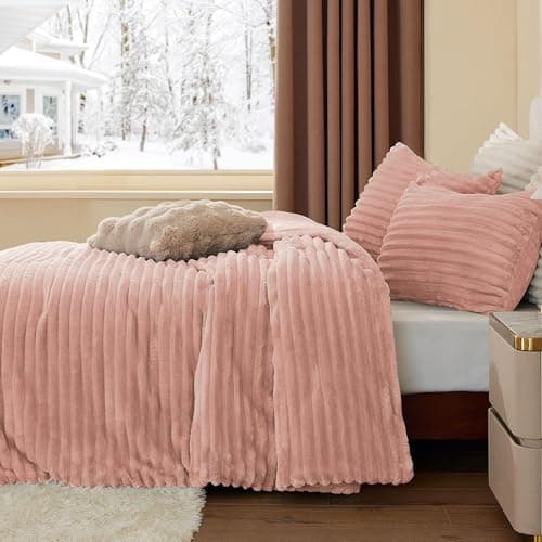 BEDELITE Fleece Full Comforter Set -Super Soft & Warm Fluffy Dusty Pink Bedding, Luxury Fuzzy Heavy Bed Set for Winter with 2 Pillow Cases - Thumbnail 4