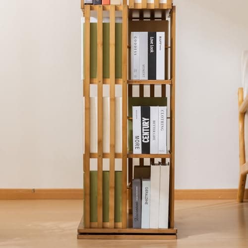 Bamboo Rotating Bookshelf Tower, 360° Spinning Bookcase, 6-Tier Narrow Floor Standing Storage Rack for Corner, Office, Room,Brown - Thumbnail 6