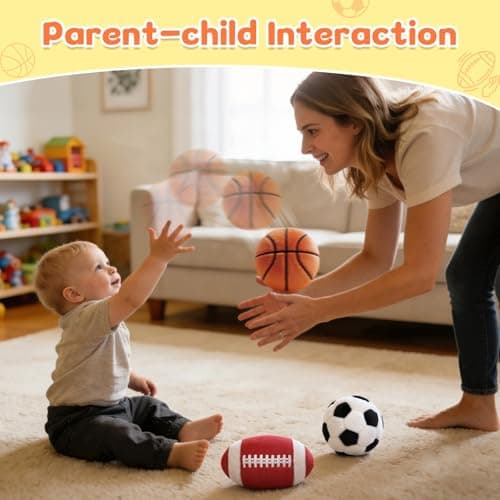 Baby Ball Toys 0-6 Months, Newborn Plush Rattle 3pcs Football Basketball Soccer Sports Set-Sensory Toys with Rattles for 0 3 6 9 12 Months Infant Boys Girls Birthday or Shower Gifts - Thumbnail 5