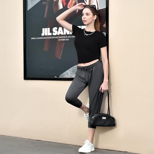 Walifrey Capri Pants for Women with Pockets, Cropped Joggers Drawstring Sweatpants for Lounging Workout and Gym Black,1 Pack Black S - Thumbnail 6