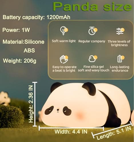 DREAMING MY DREAM Cute Panda Night Light, LED Squishy Novelty Animal Night Lamp, 3 Level Dimmable Nursery Nightlight for Breastfeeding Toddler Baby Kids Decor, Cool Gifts Kids (Panda Pangda) - Thumbnail 6
