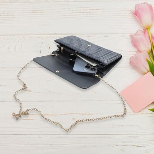 U+U Crossbody Bags for Women, Small Leather Bag with Removable Chain, Card Slots & Phone Pocket - Lightweight Purse Wallet (Navy Blue) - Thumbnail 3