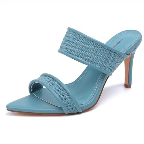 vivianly Pointed Toe Braided Stiletto Heel Sandals Strap High Heels Slip on Mules for Women Size 8 - Image 1