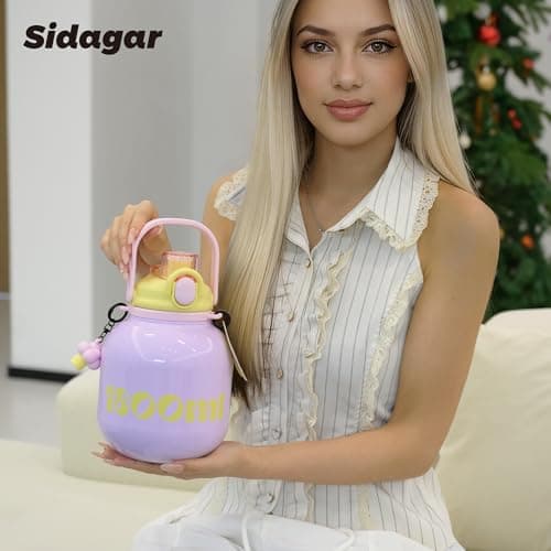 Sidagar 60 oz Big Gallon Water Bottle with Straw and Carry Handle, Purple Wide Mouth Vacuum Water Jug, Insulated Stainless Steel Bottles Easy Carry Tumbler for Women - Thumbnail 4
