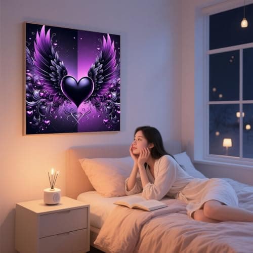 ijbnhd Angel Wings Diamond Art Kits for Adults - Purple Heart Diamond Painting Kits for Beginners, DIY Heart Gem Art Crafts Full Round Drill for Home Walls Decor 12X12Inch - Thumbnail 3