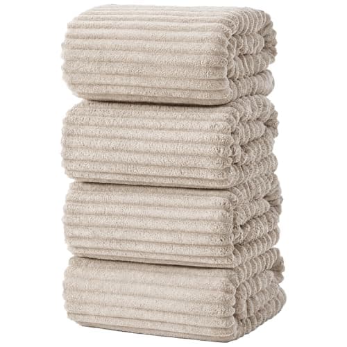 NALIVO Extra Large Microfiber Bath Towels Set of 4, 30 x 60 Inches Oversized Quick Dry Shower Towels, Lint Free Super Absorbent & Ultra Soft Body Towels for Bathroom, Gym, Travel, SPA （Beige）