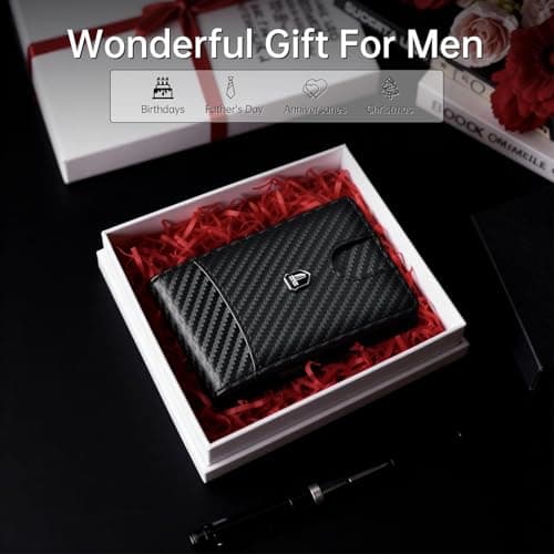 Gostwo Slim Wallet for Men, Minimalist Money Clip Card Wallet, RFID Blocking Bifold Mens Wallet, Front Pocket Credit Card Holder with ID Window, Gifts for Him, Carbon Fiber Black - Thumbnail 6
