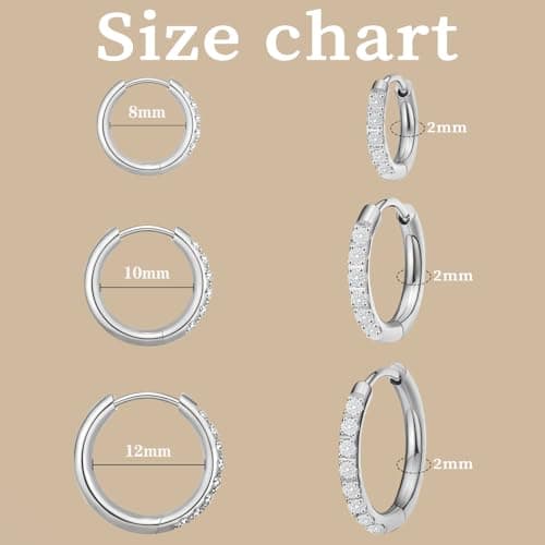 3 Pairs Moissanite Titanium Huggies Hoop Earrings for Women Men (Silver) - Thumbnail 4