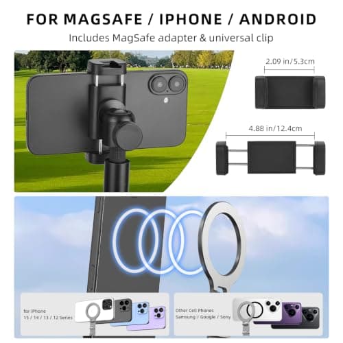 BRDRC Golf Tripod & Monopod Magnetic Phone Stand Holder Golf Selfie Stick Recording Stick Aluminum Golf Swing Training Aid with Mag Safe Adapter & Phone Clip for MagSafe/iPhone Android Accessories - Thumbnail 3