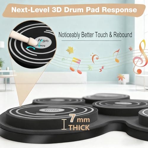 Electric Drum Set with 7 Colorful LED Light Patterns, Better Rebound Feel Electronic Drum Kit Featuring Bluetooth MIDI, 9 Drum Pads, and Dual Speakers, Christmas Birthday Gift for Kids Adult - Thumbnail 3