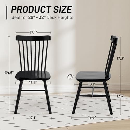 AreShark Windsor Dining Chairs Set of 4, Farmhouse Wooden Dining Room Chairs, Solid Wood Kitchen Chairs with Spindle Back, Black - Thumbnail 2
