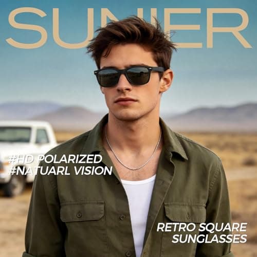Sunier Polarized Sunglasses for Men and Women Eyewear, UV400 Lens Retro Classic Square Shades 2 Pack,SR003 - Thumbnail 2