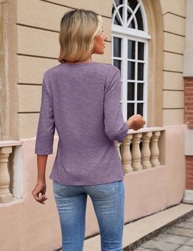 JUSTFASHIONNOW Womens 3/4 Length Sleeve Tops Crewneck Pleated T-Shirts Dressy Casual Tunic Basic Business Blouses(RoseTaupe Large) - Thumbnail 6