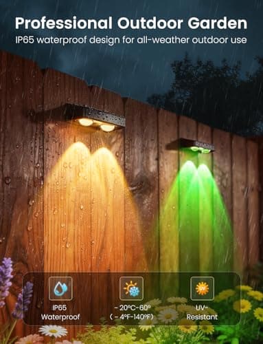 nibuuecer Solar Fence Lights Outdoor, 4 Pack Color Changing Fence Lights Solar Powered with 9 RGB Colors & 11 Lighting Modes, IP65 Waterproof Dusk to Dawn Fence Lights for Patio, Deck, Wall, Backyard - Thumbnail 3