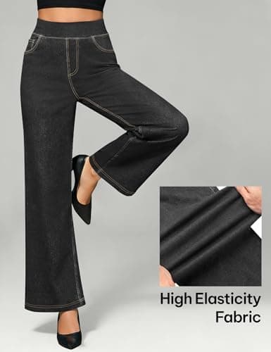 AVAMO Stretchy Jeans Wide Leg Jeans for Women Trendy Pull On High Waist Tummy Control Sweatpant Jean Denim Pants with Pockets Black - Thumbnail 5