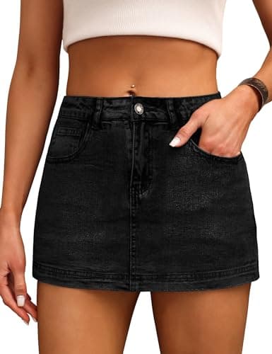Denim Skort for Women High Waist Mini Denim Skirt Casual Stretch Women Jean Skirt with Pockets - Image 1