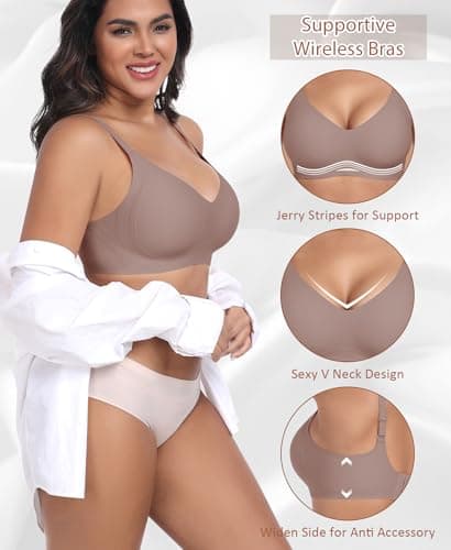 Ganado Bras for Women No Underwire Wireless Push Up Bra Full Coverage Seamless Comfortable Bralettes (Coffee, Medium) - Thumbnail 2