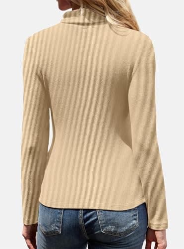 GKBK Womens Turtleneck Long Sleeve Tops Ribbed Basic Tshirts Thermal Underwear Warm Lightweight Fall Sweaters 2025 Fashion Outfits Winter Clothes Khaki - Thumbnail 4