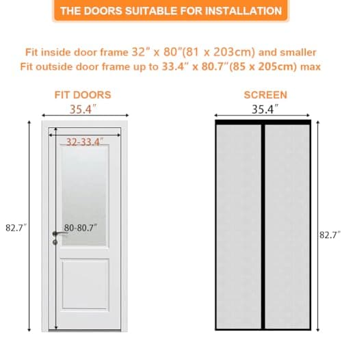 Magnetic Screen Door, Fit Door Size 32" x 80", Self Sealing Magnets,35.4 x 82.7In Screen Door,Keep Bugs Out,for Sliding Door, Front Doors(Black, 32 x 80 inches) - Thumbnail 3