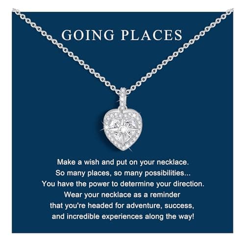 Compass Women's Heart Necklace-Silver/14K Gold Plated Zircon Friendship Compass Pendant Heart Jewellery College Graduation Gifts Necklace for Her/Daughter/Girlfriend/Niece/Granddaughter/Best Friend - Thumbnail 4