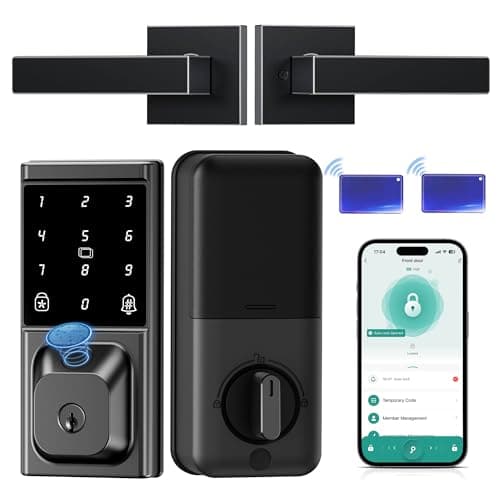 IBLOG Smart Deadbolt Lock with 2 Lever Handles, Keyless Entry Door Lock Set, Fingerprint, Touchscreen Keypad, APP Control, Temporary Passcode, Auto Lock, IP54 Waterproof, Easy Install for Front Door - Image 1