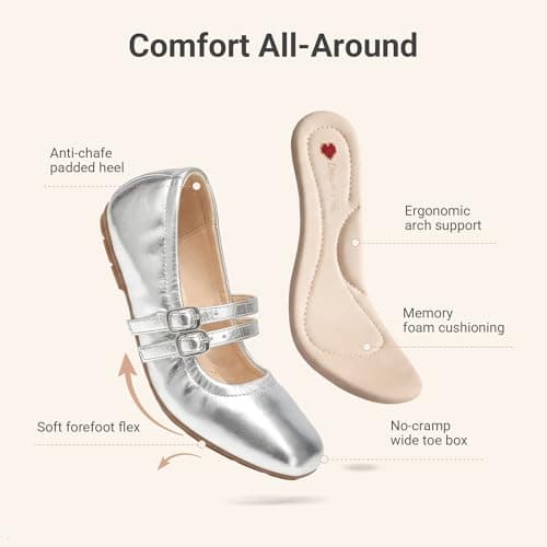 DREAM PAIRS Girls Dress Shoes Slip on Ballerina Flats Mary Jane Ballet Shoes for Wedding/Party,Size 5 Big Kid,Silver,SKFA26004K - Thumbnail 4