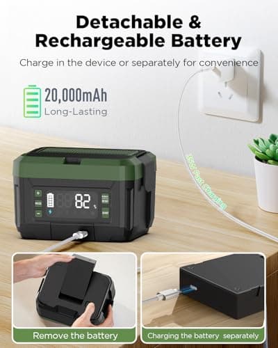 Genasmil Battery Powered Heated Lunch Box - 20000mAh Cordless Electric Lunch Box for Adults, 1.2L Stainless Steel Self-Heating Food Warmer with Removable Battery, Portable for Work, Office, & Travel - Thumbnail 5