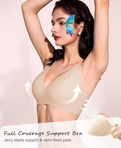 Ganado Deep V Wireless Bras for Women Seamless Bra #2 Black+Nude L - Thumbnail 3