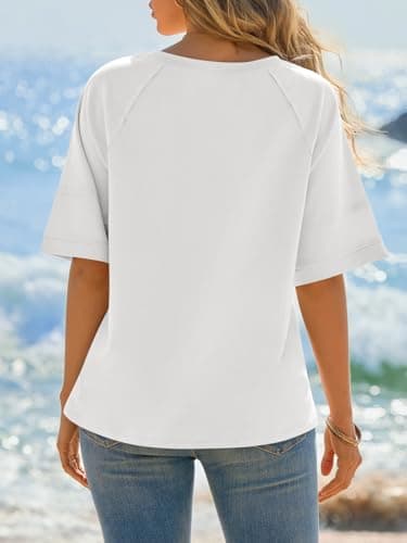 Cicy Bell Womens Oversized T-Shirts Summer Crew Neck Half Sleeve Tunic Tops Casual Loose Fit Basic Tee Shirt White - Thumbnail 5