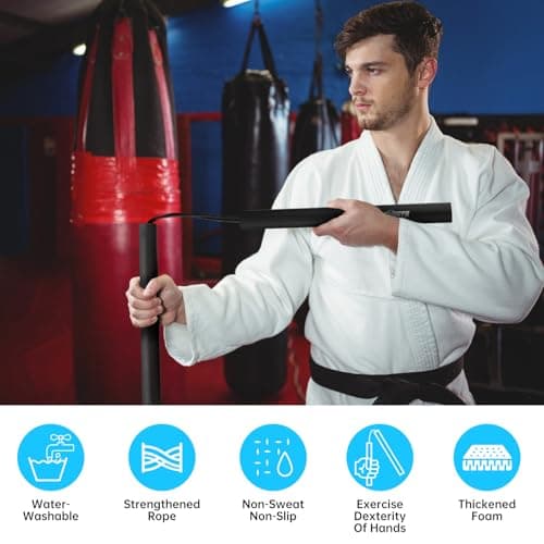 MOXIISTR Safe Foam Rubber Cord Nunchakus Karate Upgraded for Beginners Practice and Training 2 Pack (Long Black-Short Green) - Thumbnail 3