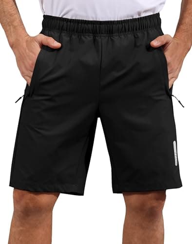 Hioutdoor Mens Shorts Waterproof Quick Dry Slim Fit Athletic Running Gym Training Zipper Pockets for Basketball Tennis Hiking Workout Swim Trunks Black XL - Image 1