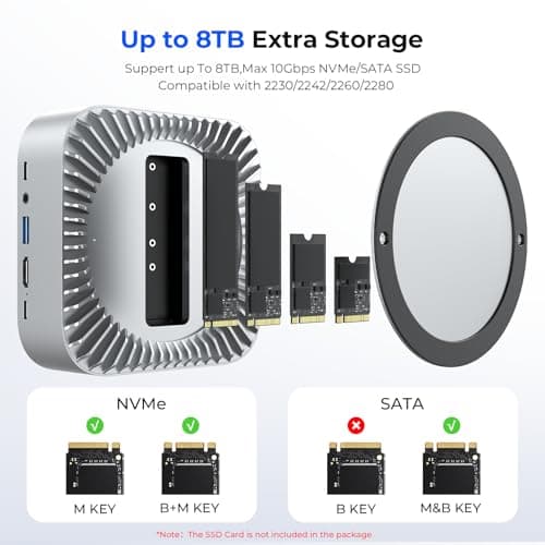 RayCue All-in-One Dock for Mac mini M4 with Smart Displays, NVMe/SATA SSD Enclosure, 4K60Hz HDMI, 10G USB-A/C, 5G USB-A*2, USB-C Charging, SD/TF, Audio – Mac mini M4 HUB &Docking Station(2024) - Thumbnail 4