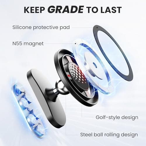 Arsatbs Magnetic Golf Cart Phone Holder, N55 Strong Magnetic Mount, 1-Second Snap-On, 360° Rotation, Compatible with MagSafe iPhone & Android Phones, Fits EZGO Club Car Yamaha, Golf Accessories Gift - Thumbnail 3