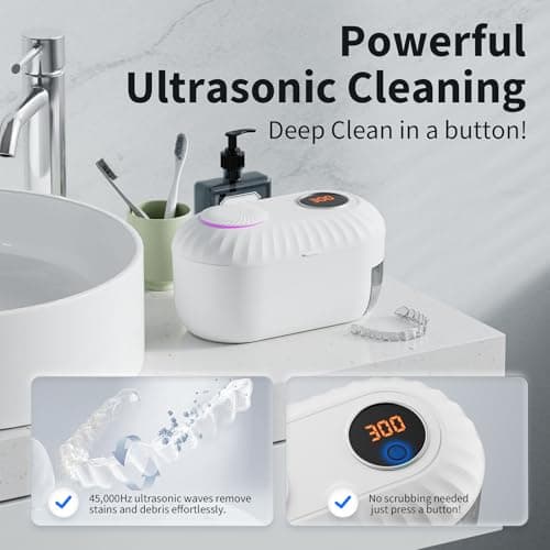 Ultrasonic Denture Cleaner with Automatic Clean, Drain & Dry, 45kHz Retainer and Night Guard Cleaning Machine with Built-in Drainage Chamber, Low-Noise Design for Aligners, Braces & Dental Appliances - Thumbnail 4