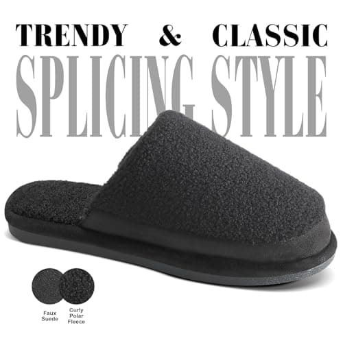 Parlovable Women's Memory Foam House Slippers, Warm Polar Fleece Lined, Faux Fur, Non-Slip Rubber Sole, Indoor Outdoor, Machine Washable Comfort Shoes Black 9-10 - Thumbnail 4