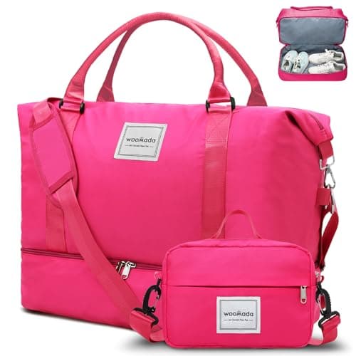 WOOMADA Weekender Overnight Bag for Women, Shoulder Travel Duffel with Shoes Compartment,Gym Bag with Toiletry Bag Large Size(hot pink) - Image 1