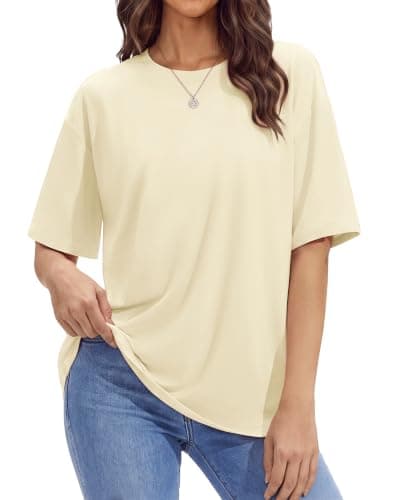 Stelle T Shirts for Women Crew Neck Short Sleeve Summer Tops Loose Fit Soft Basic Tee Shirt Creme X-Small - Image 1