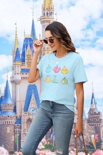 MNLYBABY Magical Shirt for Women Princess Dress Graphic T Shirt Women Funny Family Holiday Vacation Tee Tops B-Blue - Thumbnail 6