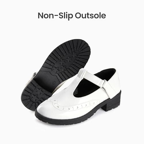 PATPAT Girls School Shoes Mary Jane Shoes Uniform Dress Flats T-Strap Chunky Heel Round Toe Loafers Oxfords for Little/Big Kids White size9 - Thumbnail 4