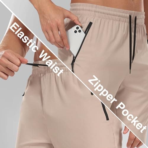 Hiking Pants Men Sweatpants with 2 Zipper Pockets Waterproof Quick Dry Lightweight UPF 50+ Cargo Elastic Waist Drawstring Casual Work Athletic Workout Khaki XXL - Thumbnail 5
