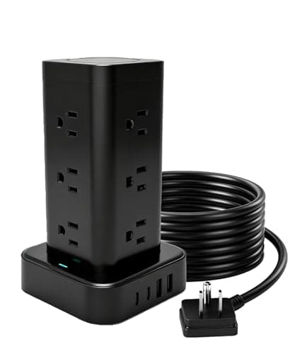 Tagzilo 16-in-1 Power Strip Tower with Surge Protector 1800J, 2USB-C & 2USB-A Ports with 12 AC Outlets, 10ft Extension Cord with Multiple outlets for Home Office Dorm Room, Black - Image 1