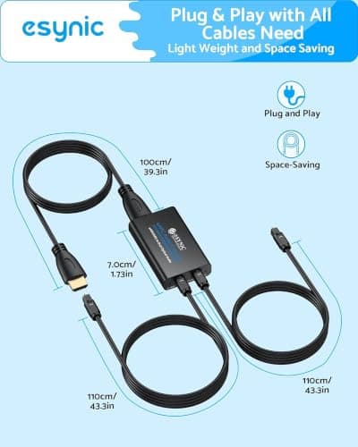 eSynic Professional eARC Audio Extractor-192KHZ ARC to Dual Optical SPDIF Adapter-From HDTV eARC/ARC Ports to Optical Soundbar & Wireless Headphones-Supports Dolby 5.1/DTS-Dual Sync Output-Plug & Play - Thumbnail 2