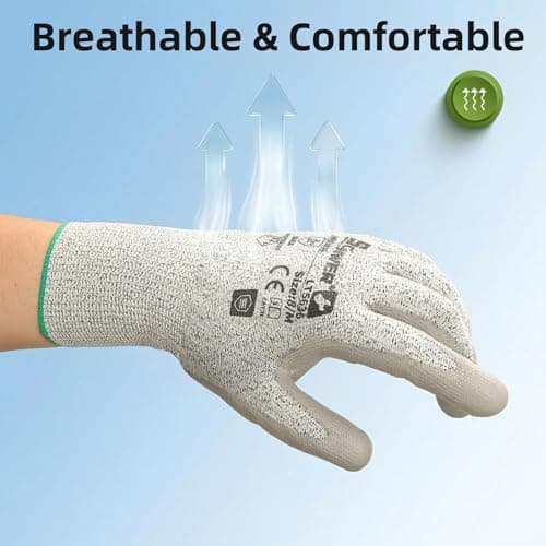 Schwer 6 Pairs ANSI A2 Cut Resistant Work Gloves with Certified Level 6 Ultra Abrasion Resistance, Safety Gloves with Grip for General Use, Construction, Gardening, Mechanic, 3D-Comfort, LT5636, L - Thumbnail 6