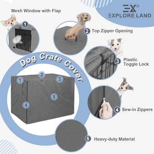 Explore Land Dog Crate Cover Heavy Duty Polyester Pet Kennel Sunshade Universal Fit for 36 inches Wire Cage (Grey) - Thumbnail 4