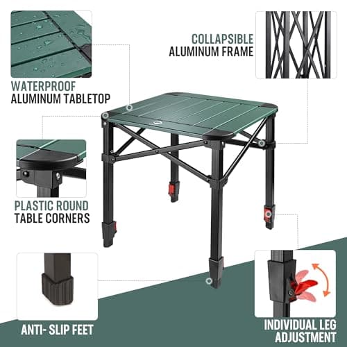 VILLEY Folding Camping Square Table with Carry Bag, Lightweight Aluminum Adjustable Square Table for Outdoor, Camping, Picnic, Backyards, BBQ, Small - Thumbnail 4