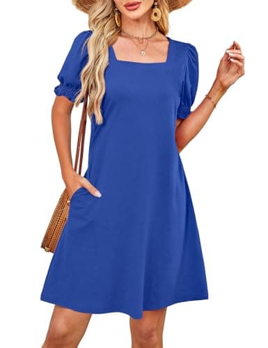 RUMIA Dresses for Women 2025 Square Neck Puff Sleeve Dress Beach Vacation Clothes RoyalBlue XL - Image 1